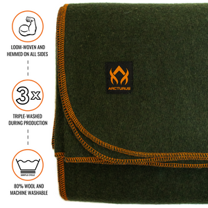 Arcturus Military Wool Blanket - Olive Green (64" x 88")